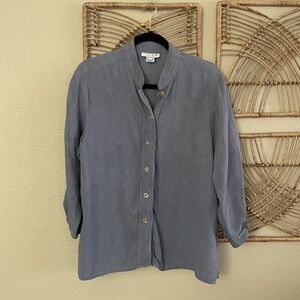 Citron Santa Monica Silk Asian Top Blouse Tunic Bird Dragon Print Blue Sz L B13